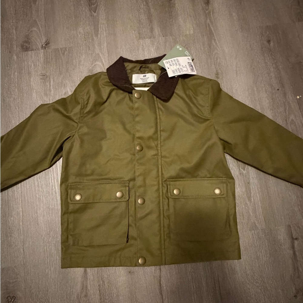 H&M Kids Dark Green Raincoat with Brown Collar
